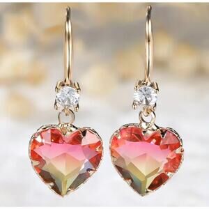 Elegant Heart-Shaped Tourmaline Drop Earrings with Sparkling Cubic Zirconia
